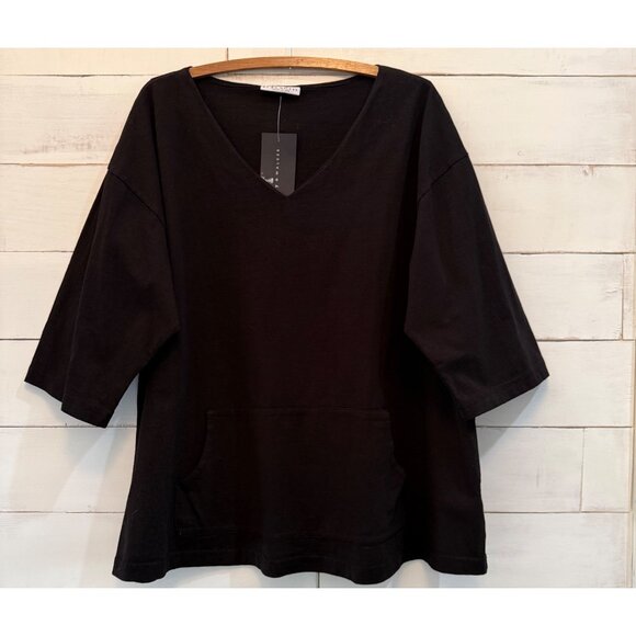 bryn Walker Tops - NWT MEDIUM Bryn Walker Judy Black Cotton Knit Tunic Top Kangaroo Pocket
